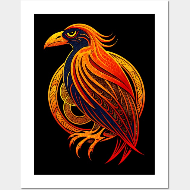 Celtic Raven Bird red and orange Wall Art by Ravenglow